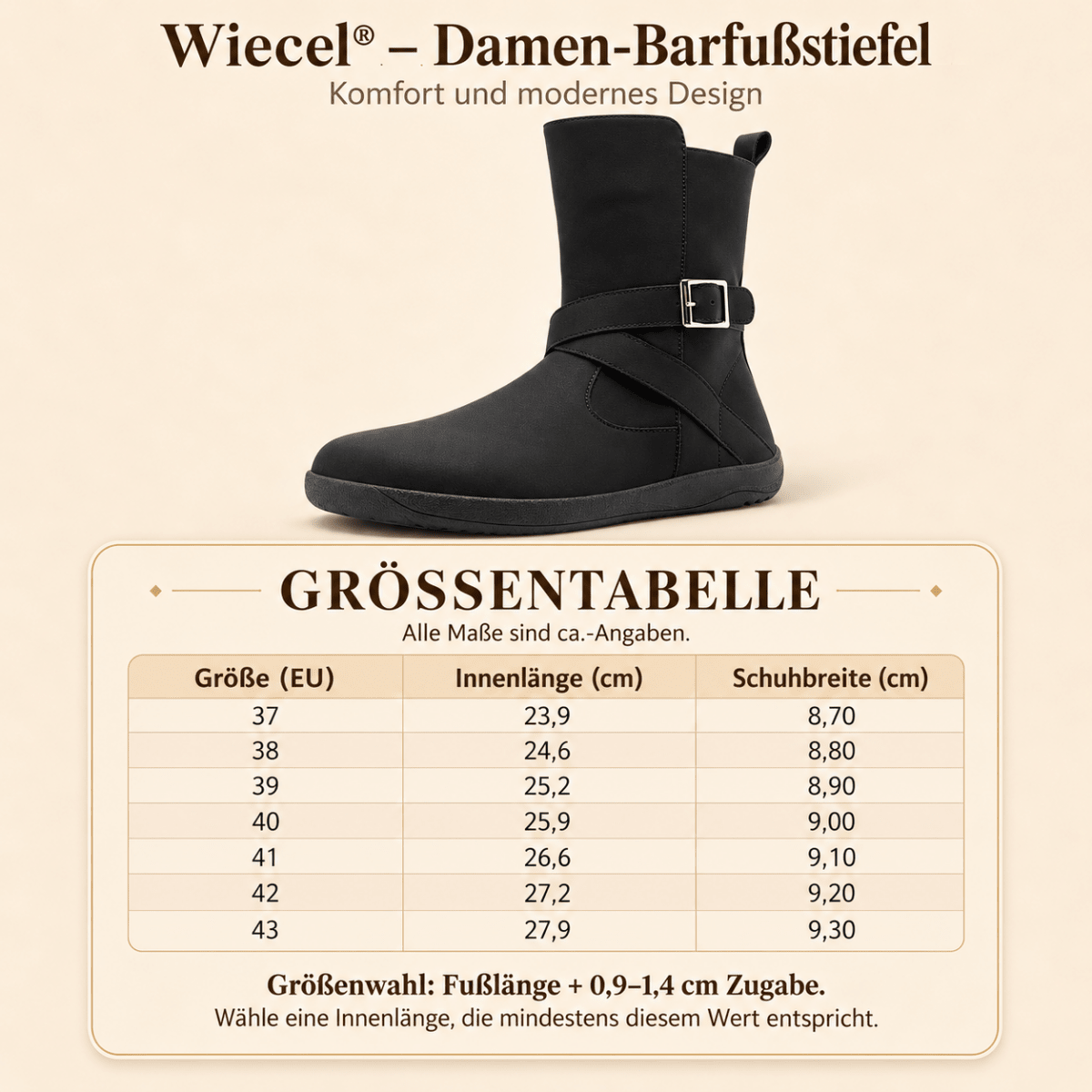 Elva – Damen Barfußstiefel mit breiter Zehenbox - Wasserdicht Barfußschuhe