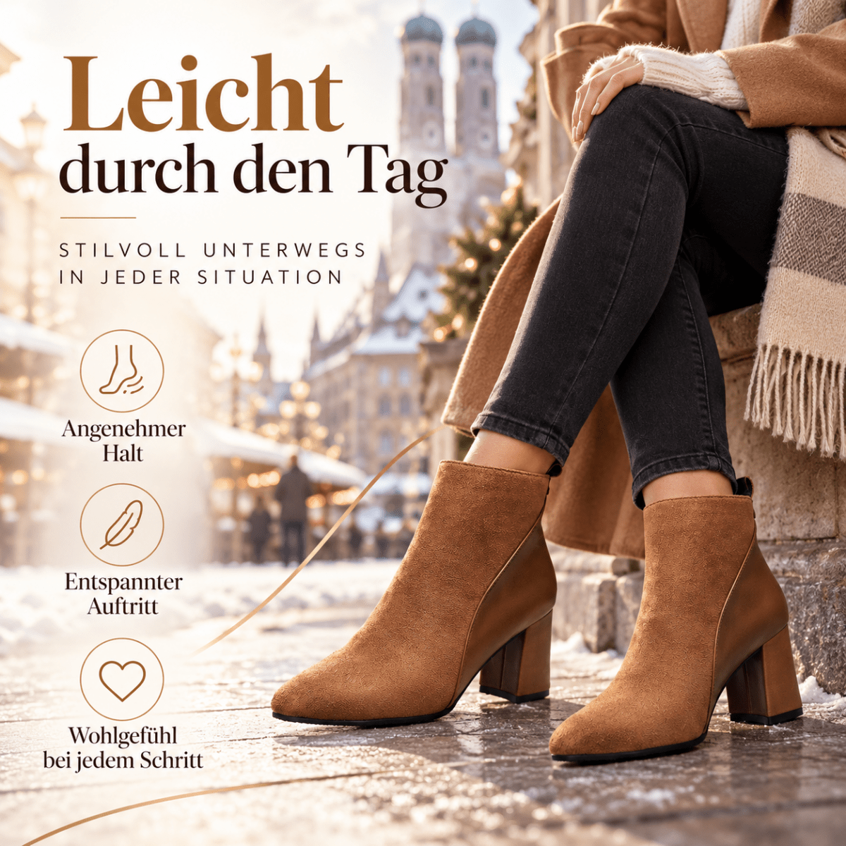 Enna – Orthopädische Winter Stiefeletten Damen mit Blockabsatz – Bequeme Chelsea Boots in Wildleder-Optik Stiefeletten