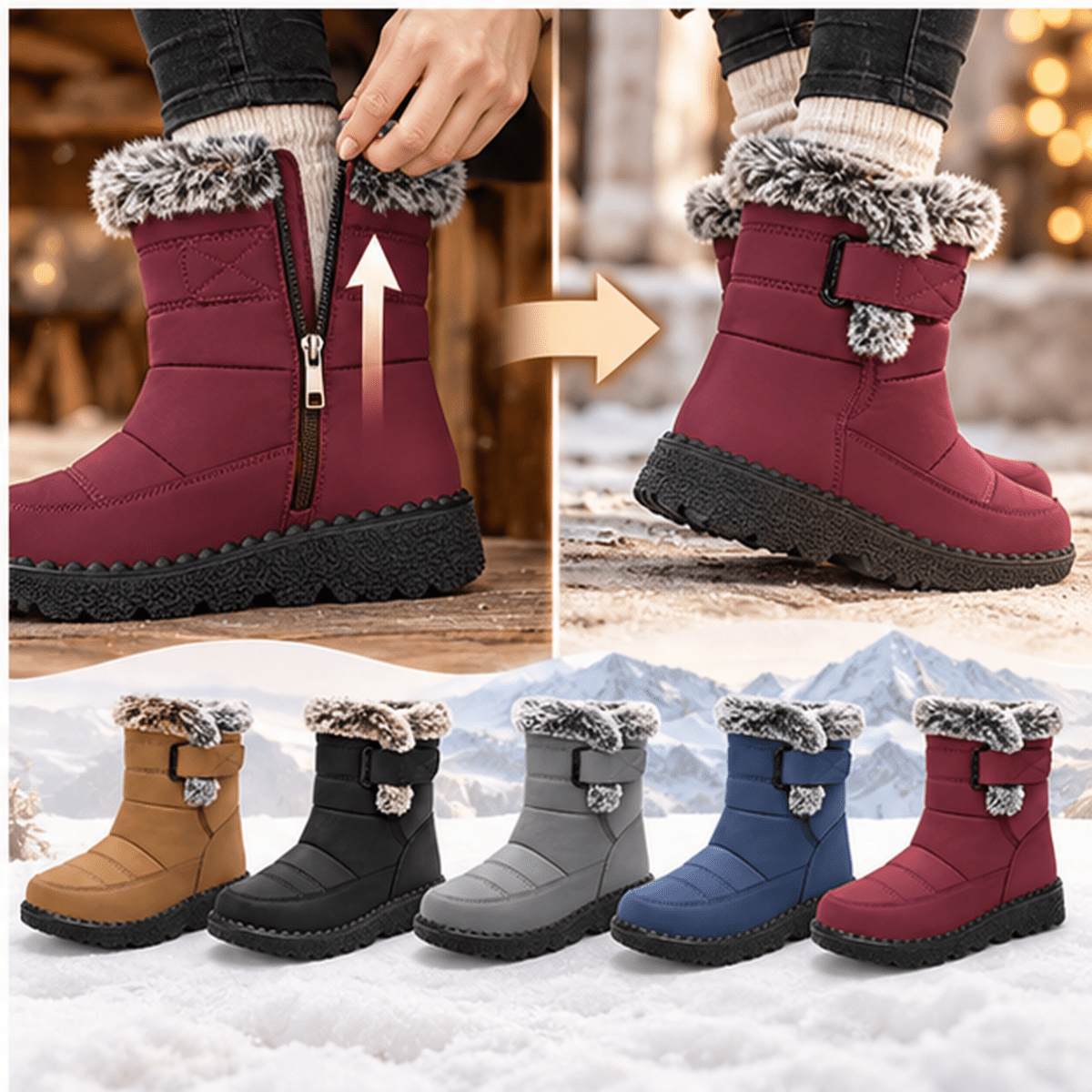 Kaja – Orthopädische Snow Boots Damen gefüttert – Wasserdichte Winterstiefel mit Kunstfell & Klettverschluss, rutschfest Stiefeletten