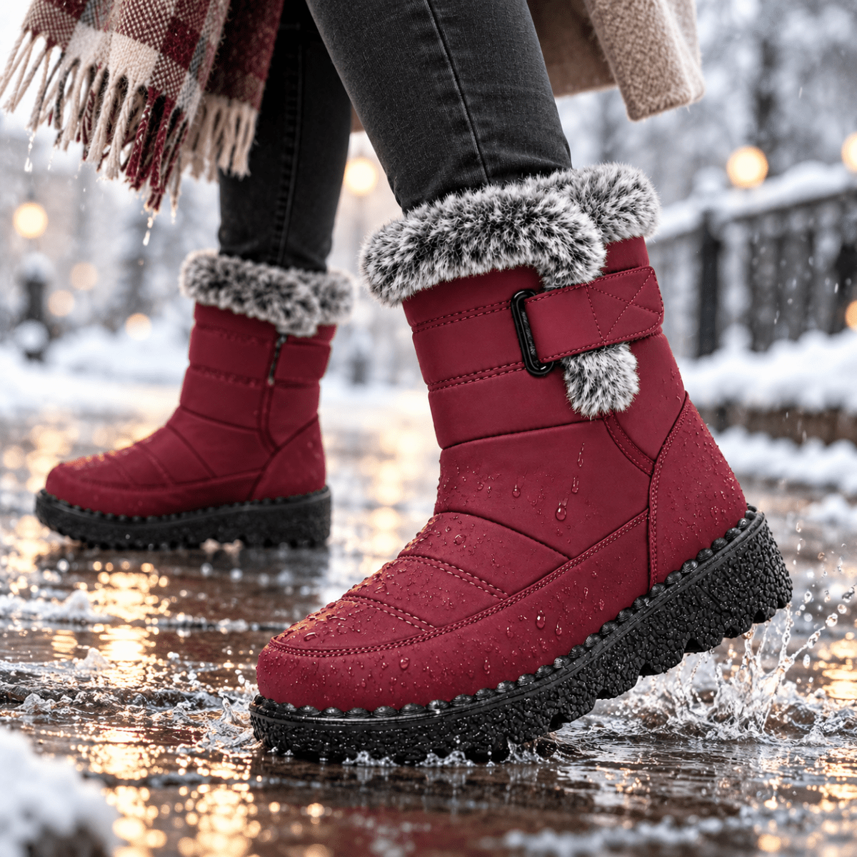 Kaja – Orthopädische Snow Boots Damen gefüttert – Wasserdichte Winterstiefel mit Kunstfell & Klettverschluss, rutschfest Stiefeletten