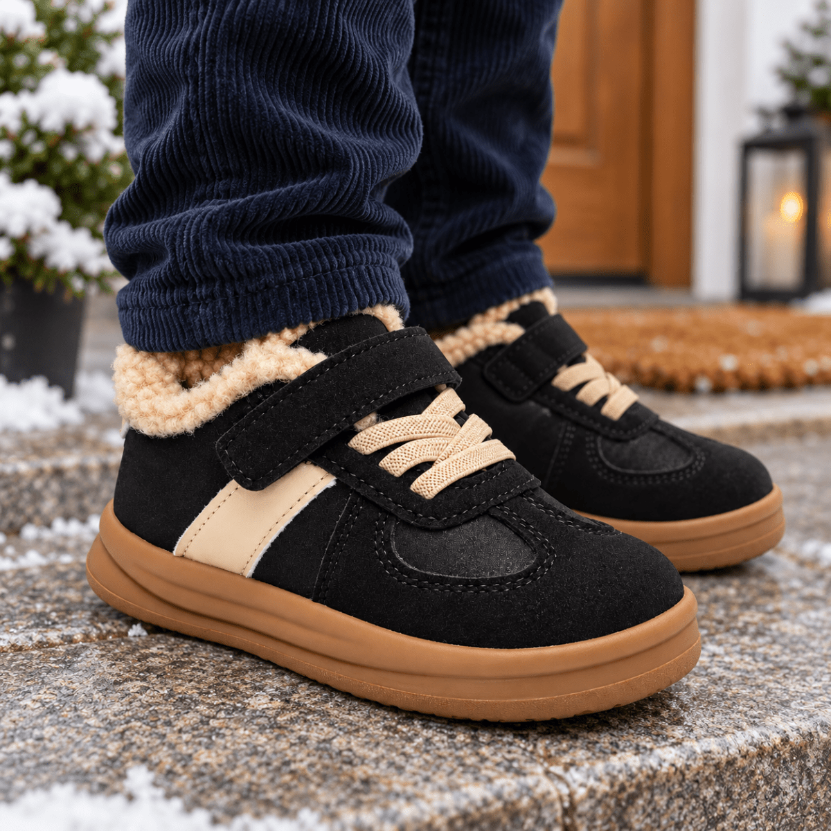 Pino – Orthopädische Kinder Winterschuhe gefüttert – Warme Retro-Sneaker mit Teddyfutter & Klettverschluss Kinderschuhe