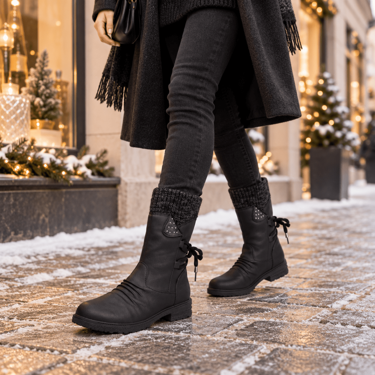 Tilda – Orthopädische Winterstiefel Damen mit Strickschaft – Gefütterte Stiefeletten mit flachem Absatz & Reißverschluss Stiefeletten