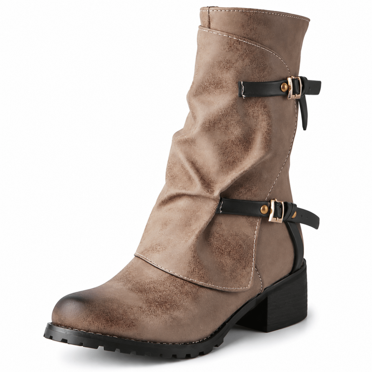 Ylvi – Orthopädische Winterstiefel Damen mit Blockabsatz – Gefütterte Stiefeletten mit Schnallen & Reißverschluss Stiefeletten