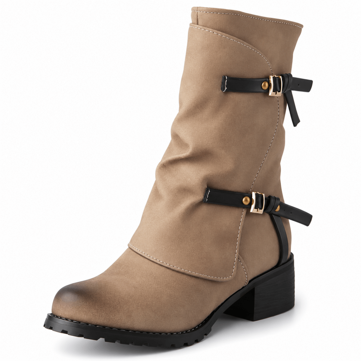 Ylvi – Orthopädische Winterstiefel Damen mit Blockabsatz – Gefütterte Stiefeletten mit Schnallen & Reißverschluss Stiefeletten