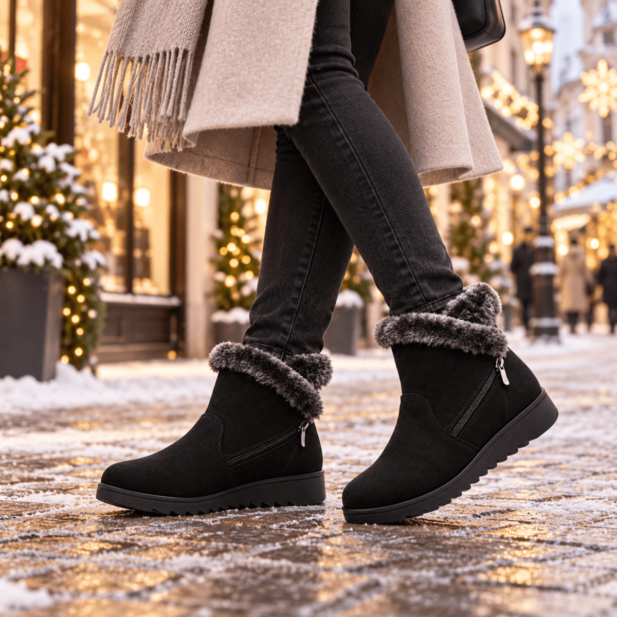 Hedda – Orthopädische Winterstiefel Damen gefüttert – Warme Snow Boots mit Fellkragen, Reißverschluss & rutschfester Sohle Stiefeletten