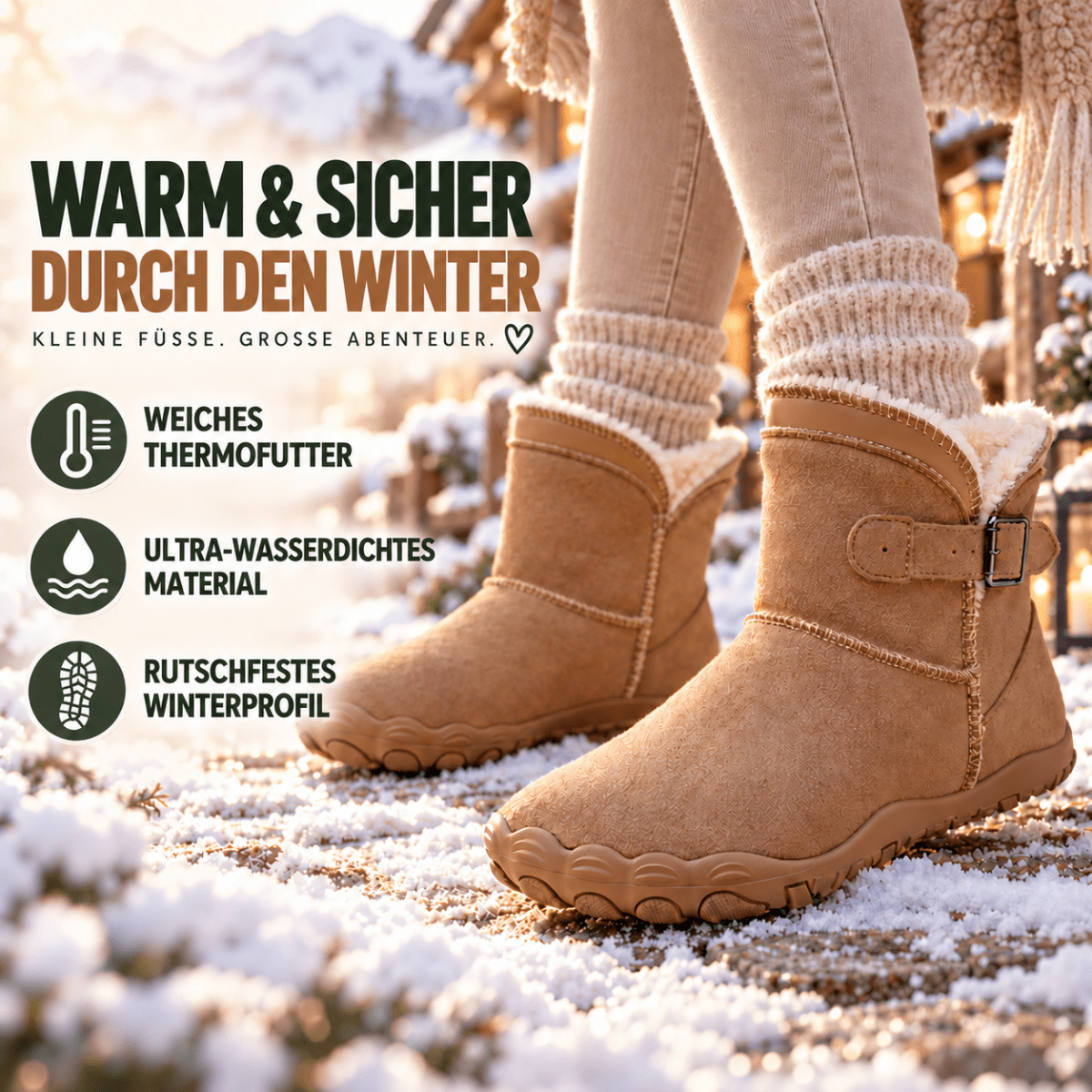 Hyggo – Gefütterte Barfuß-Winterstiefel mit breiter Zehenbox – Wasserdicht Barfußschuhe