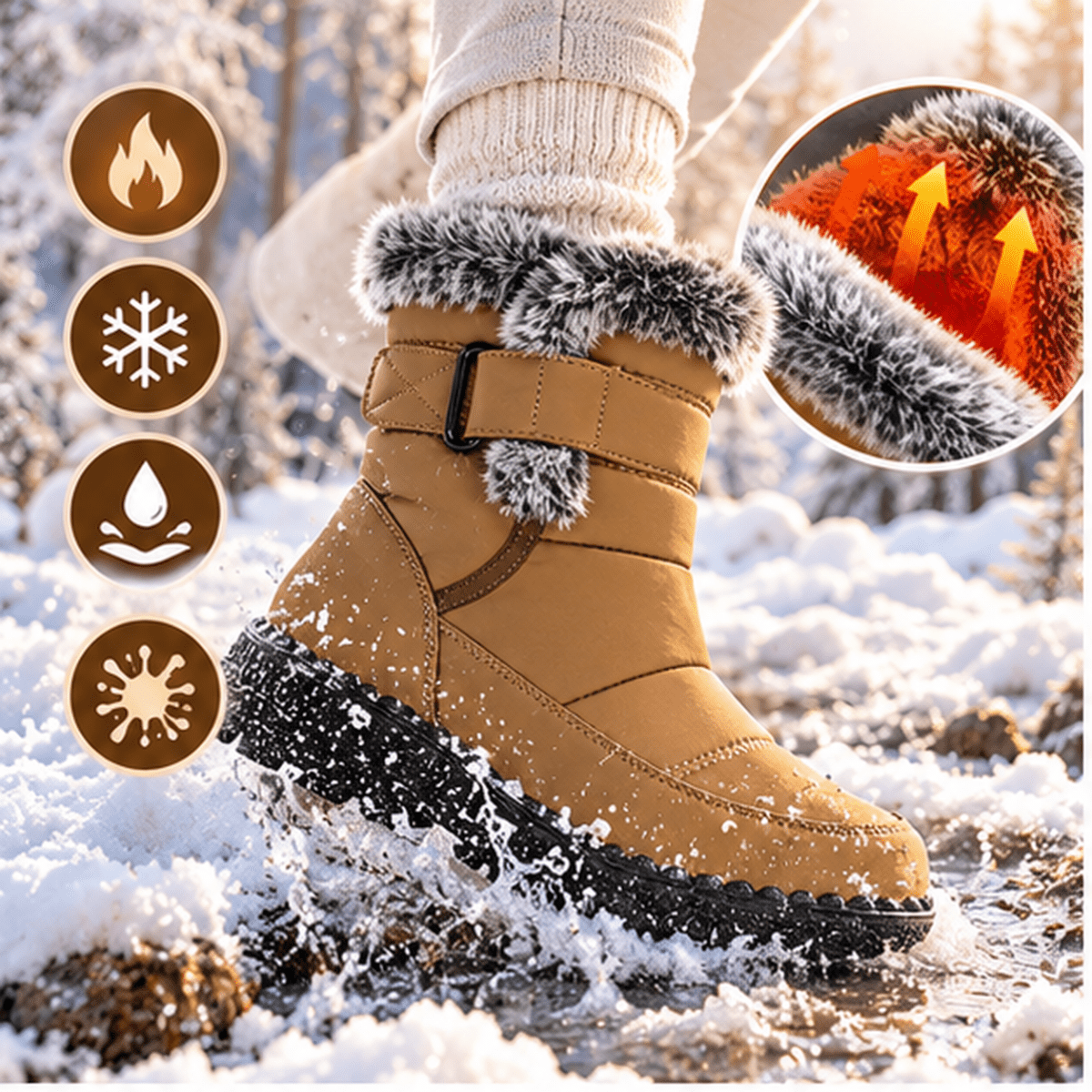 Kaja – Orthopädische Snow Boots Damen gefüttert – Wasserdichte Winterstiefel mit Kunstfell & Klettverschluss, rutschfest Stiefeletten