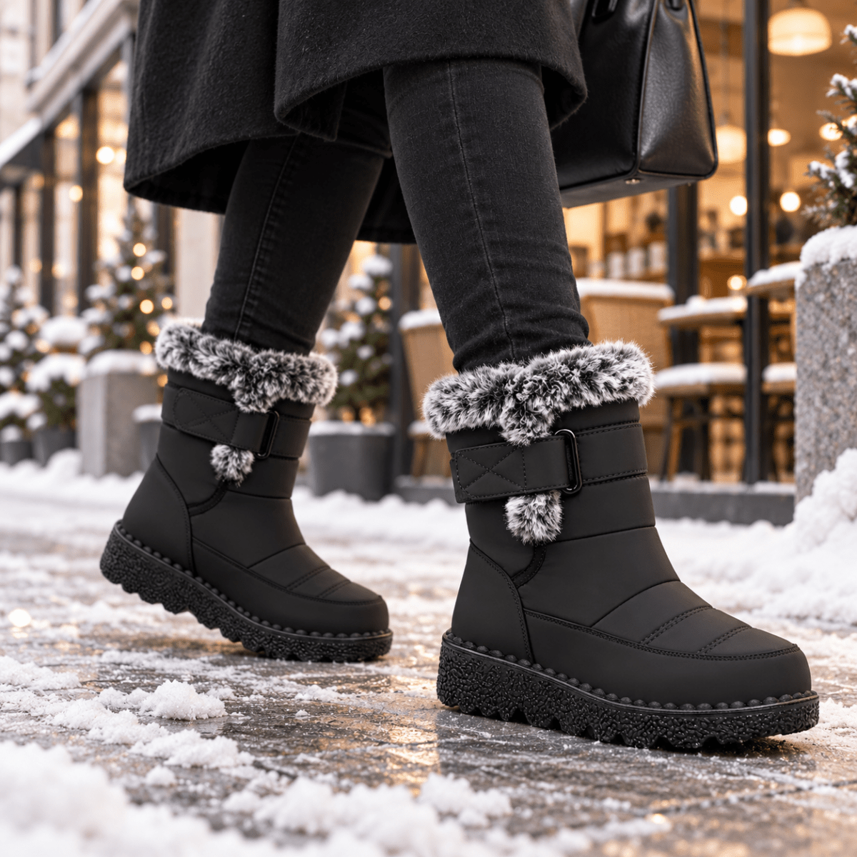 Kaja – Orthopädische Snow Boots Damen gefüttert – Wasserdichte Winterstiefel mit Kunstfell & Klettverschluss, rutschfest Stiefeletten