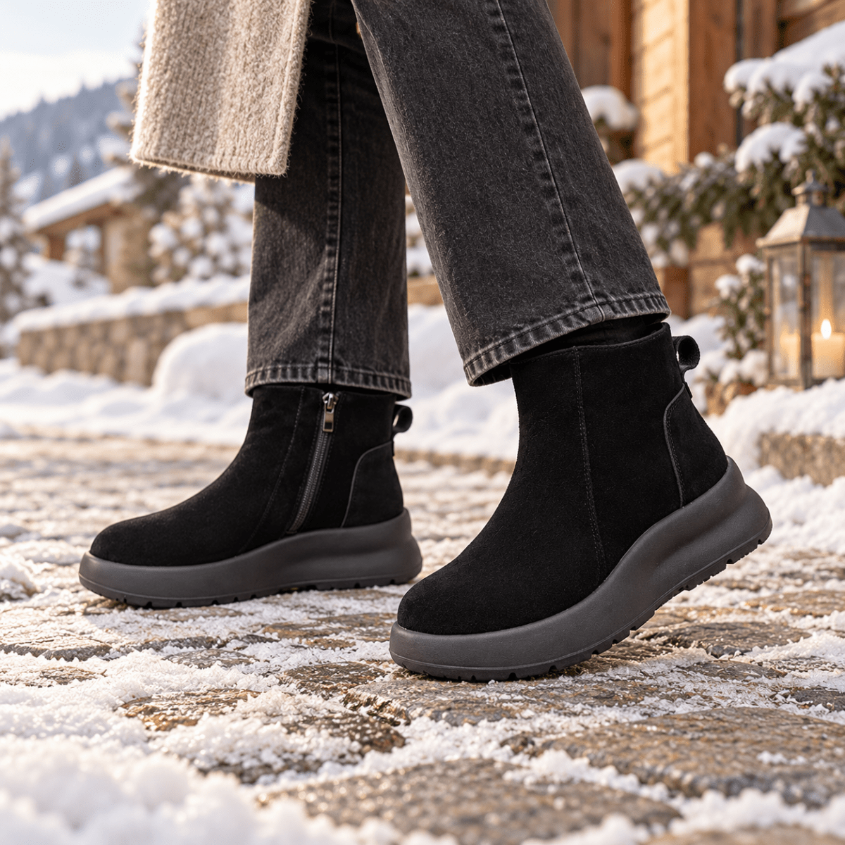 Liora – Orthopädische Winter Stiefeletten Damen aus Wildleder – Gefütterte Winterstiefel mit Reißverschluss Stiefeletten