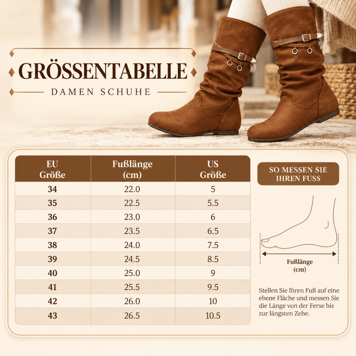 Runa – Orthopädische Winterstiefel Damen in Wildleder-Optik – Flache Slouch-Stiefel mit Schnallen & Reißverschluss Stiefeletten