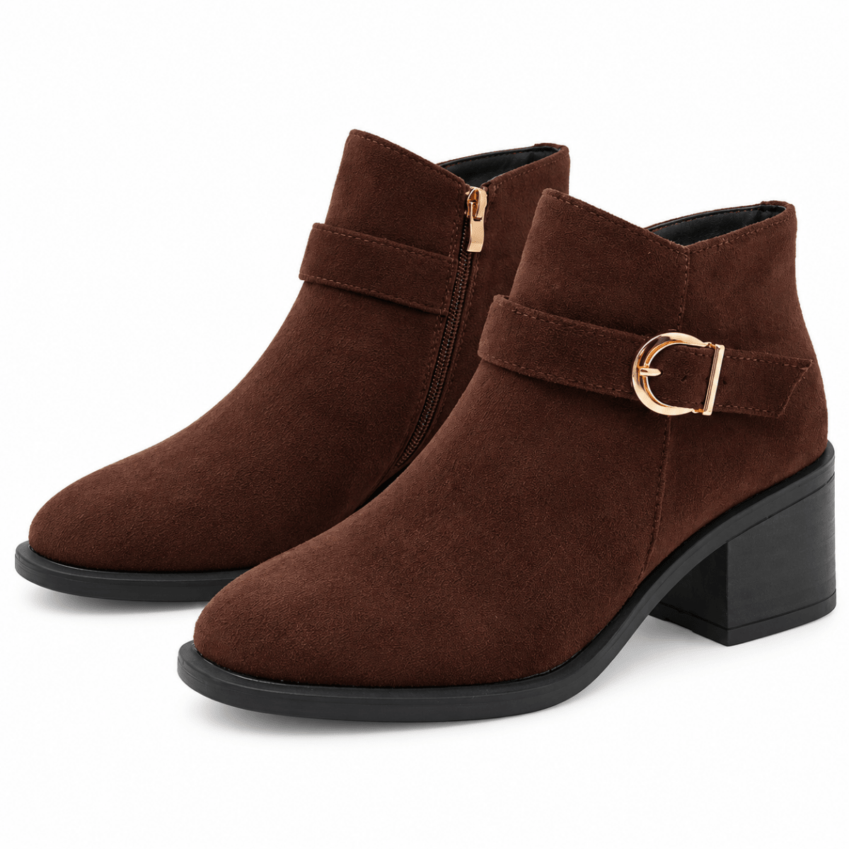 Svea – Orthopädische Winter Stiefeletten Damen gefüttert – Bequeme Wildleder-Optik Boots mit Blockabsatz & Schnalle, Gr. 35–43 Stiefeletten