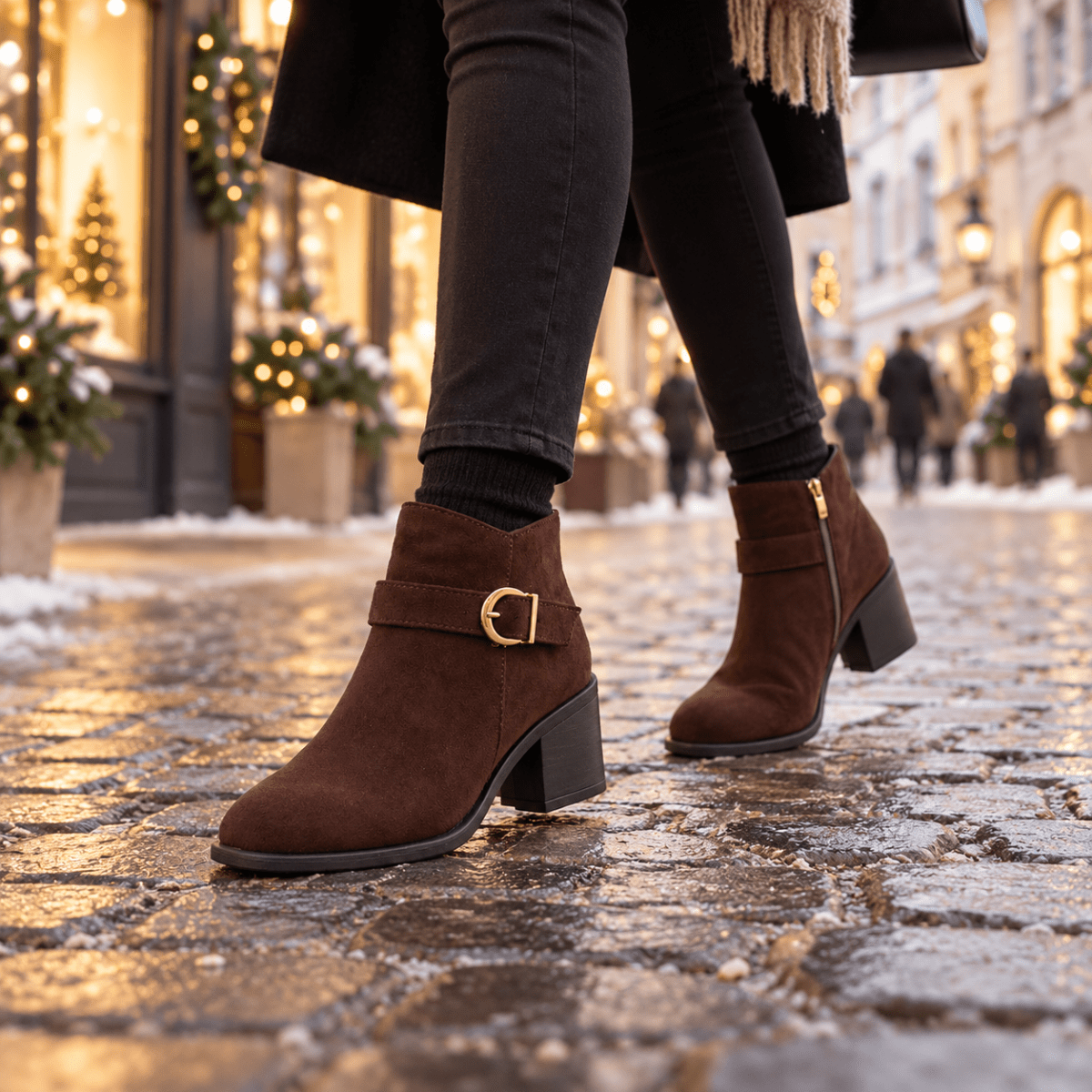 Svea – Orthopädische Winter Stiefeletten Damen gefüttert – Bequeme Wildleder-Optik Boots mit Blockabsatz & Schnalle, Gr. 35–43 Stiefeletten