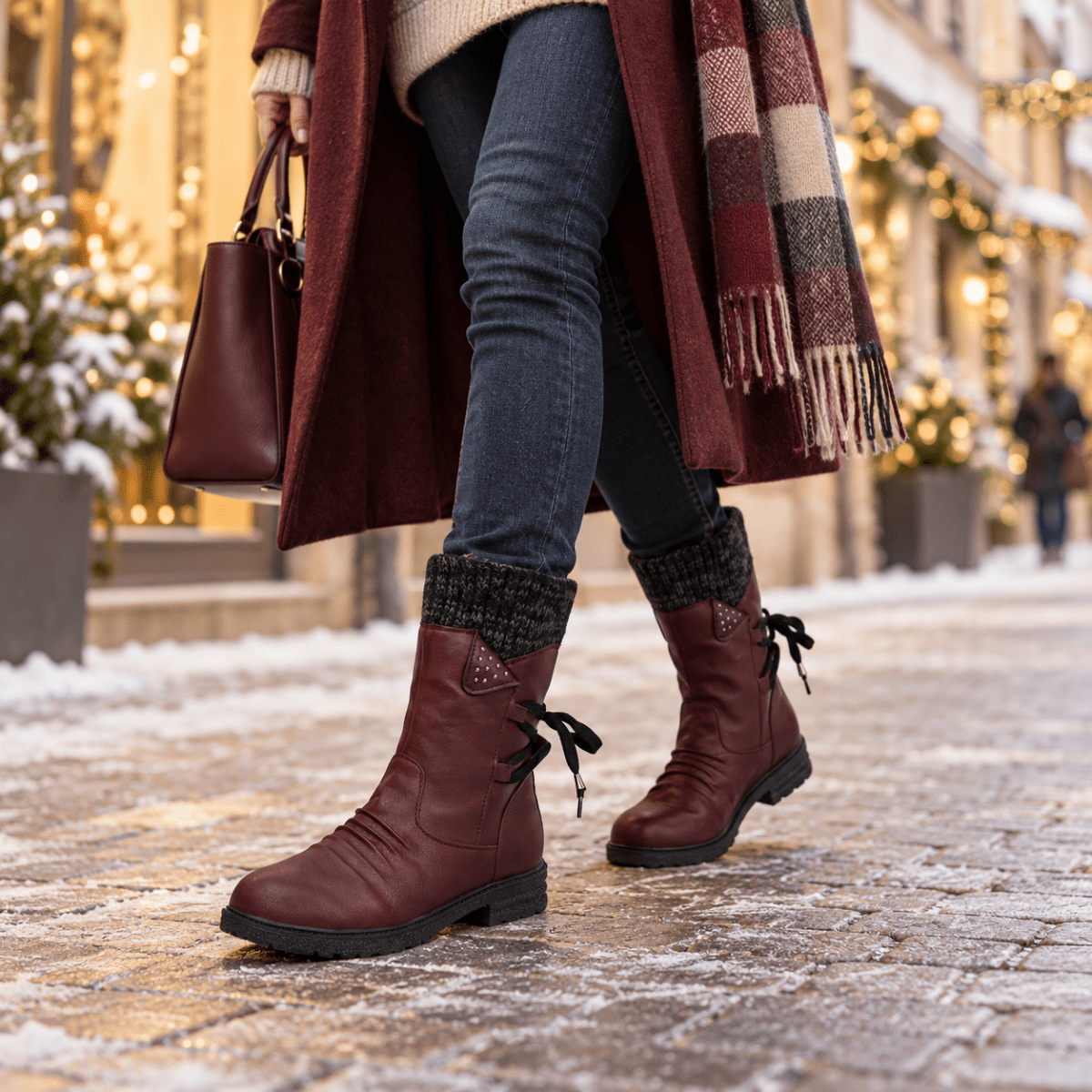 Tilda – Orthopädische Winterstiefel Damen mit Strickschaft – Gefütterte Stiefeletten mit flachem Absatz & Reißverschluss Stiefeletten
