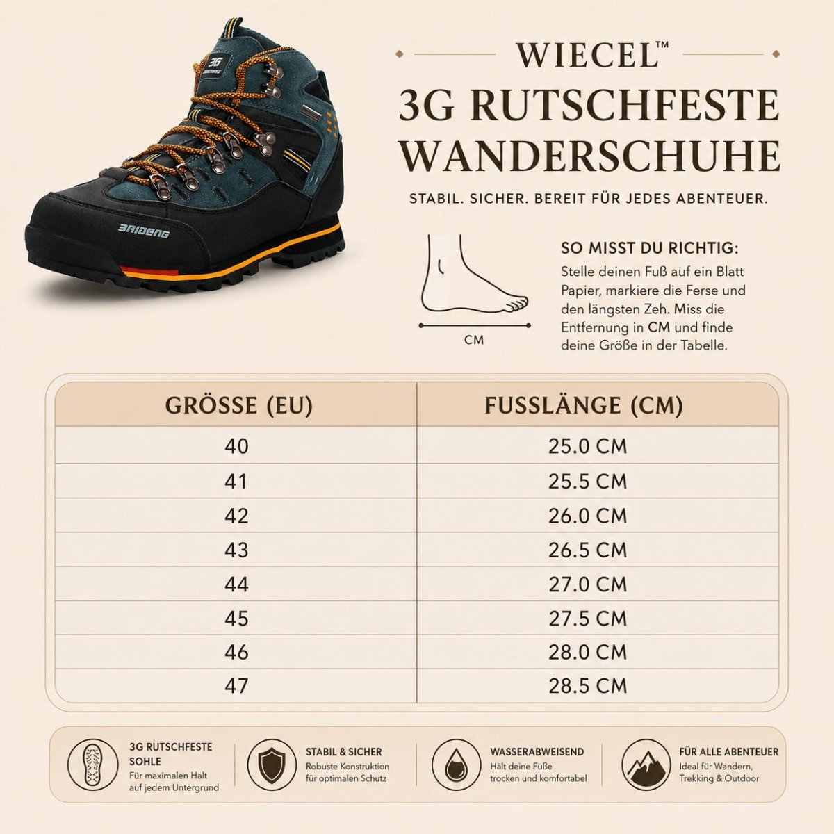 Wiecel™- 3G Rutschfeste Wanderschuhe – Komfort und Sicherheit für jedes Abenteuer Schuhe